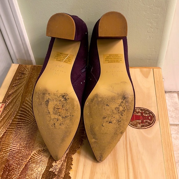 Purple suede Halston heeled pointy toe rhinestone boot - Picture 5 of 5